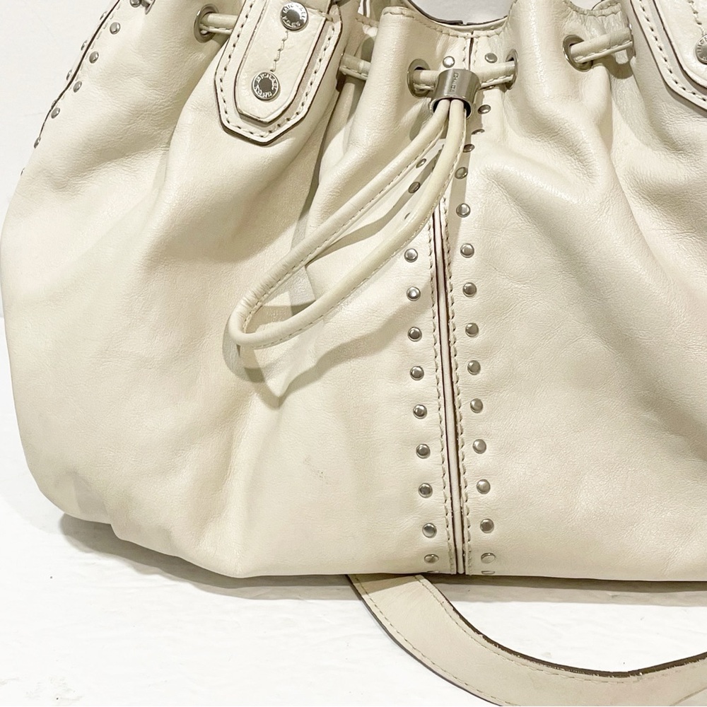 Michael Kors Vanilla Lg Drawstring Leather Satchel Top Snap Inside & Zip Pockets - Picture 2 of 7
